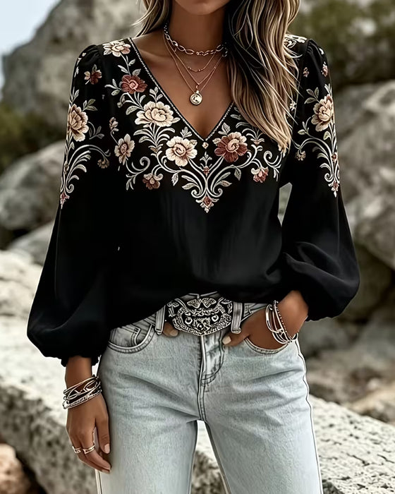 Blouse V-Hals Bloemen Casual