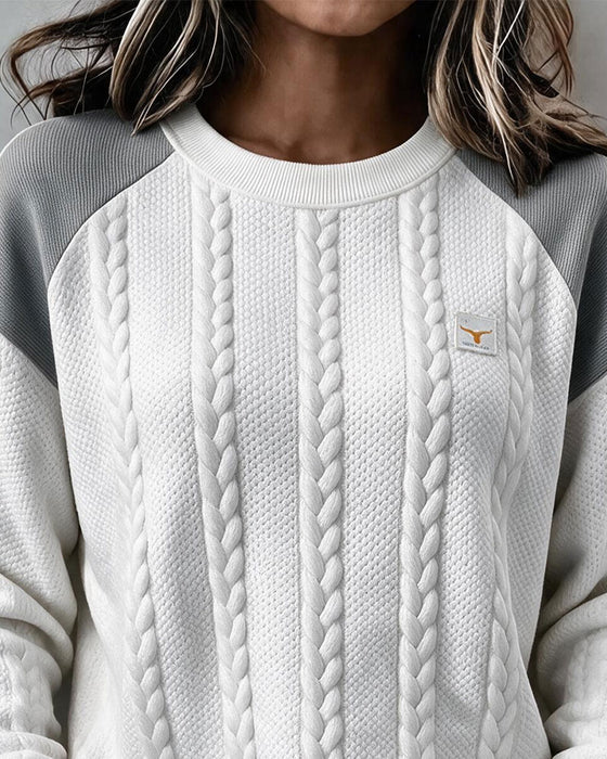 Sweatshirt Ronde Hals Kabelbrei Kleurblok
