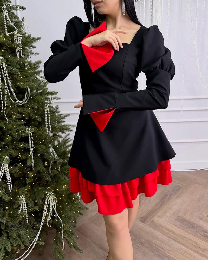 Jurk Split Klokmouwen Patchwork A-zom