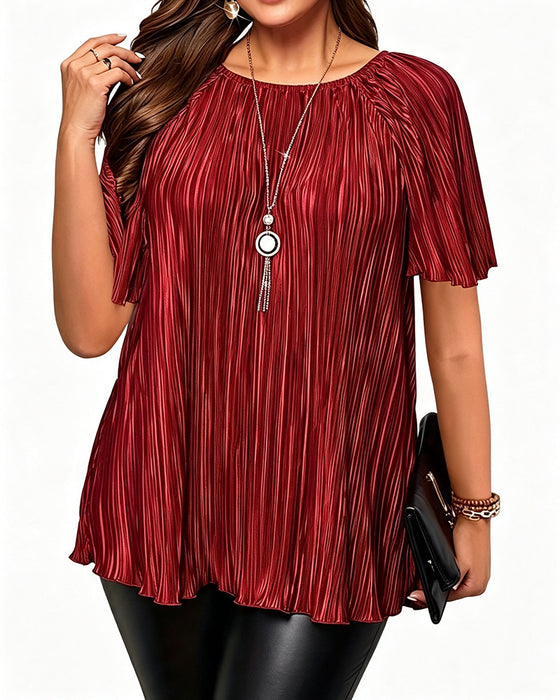 T-Shirt Plus Size Effen Geplooid Korte Mouw