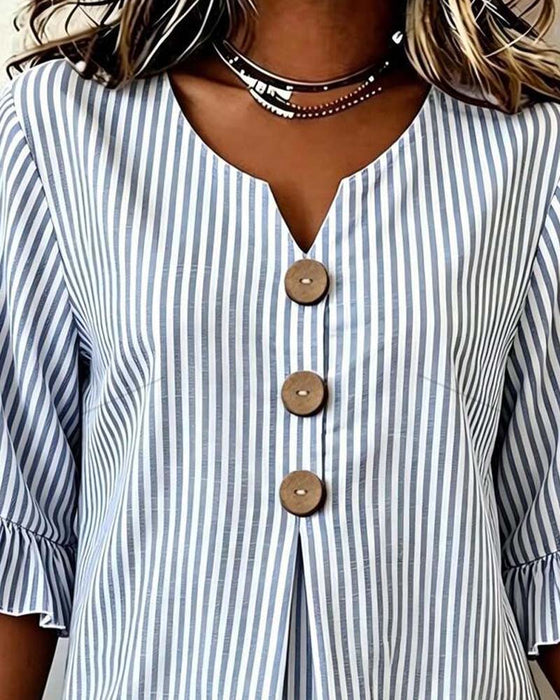 Blouse Mini V-Hals Ruffle Streep Knoop