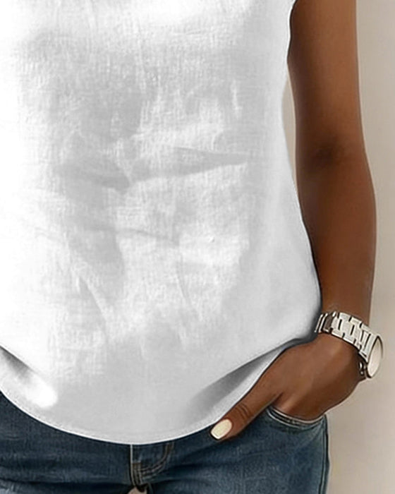 Blouse Zuiver Katoen Kraag Mouwloos