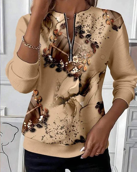 Sweatshirt Rits Geprint Lange Mouw