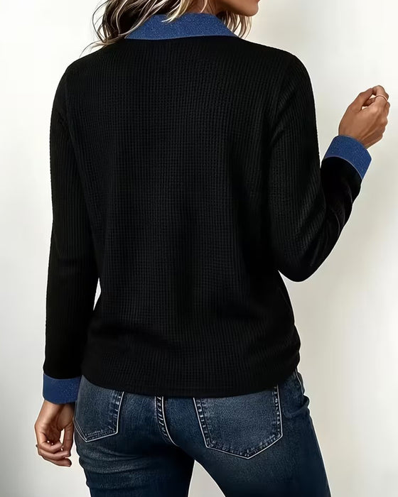Blouse Relaxed Denim Kraag Paneel Lange Mouw