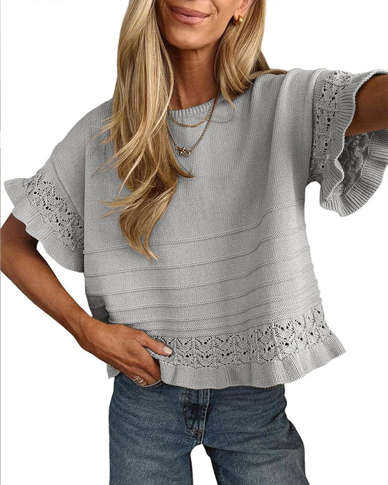 Blouse Ronde Hals Ruche Zoom Uitgesneden