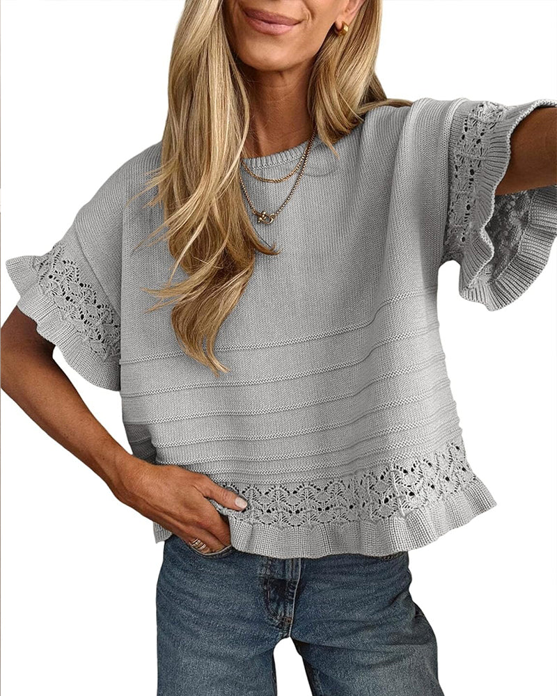 Blouse Ronde Hals Ruche Zoom Uitgesneden