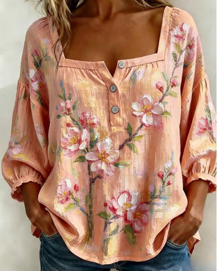 Blouse Bloemenprint Vierkante Hals