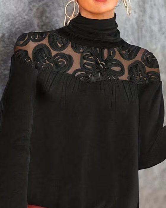 Blouse Turtleneck Gerimpeld Bloemen