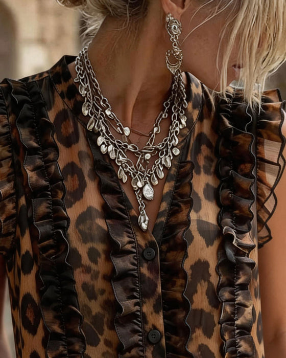 Tanktop Mouwloos Luipaardprint Ruche