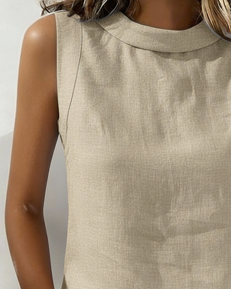 Blouse Zuiver Katoen Kraag Mouwloos