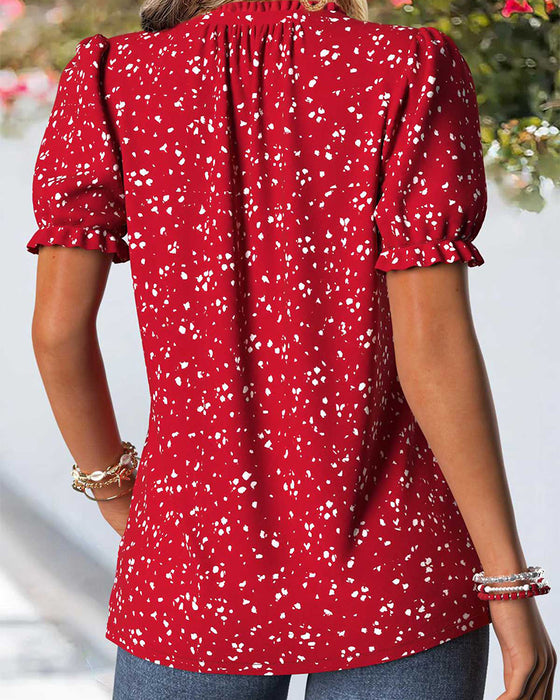 Blouse V-Hals Geplooid Kleine Bloemen