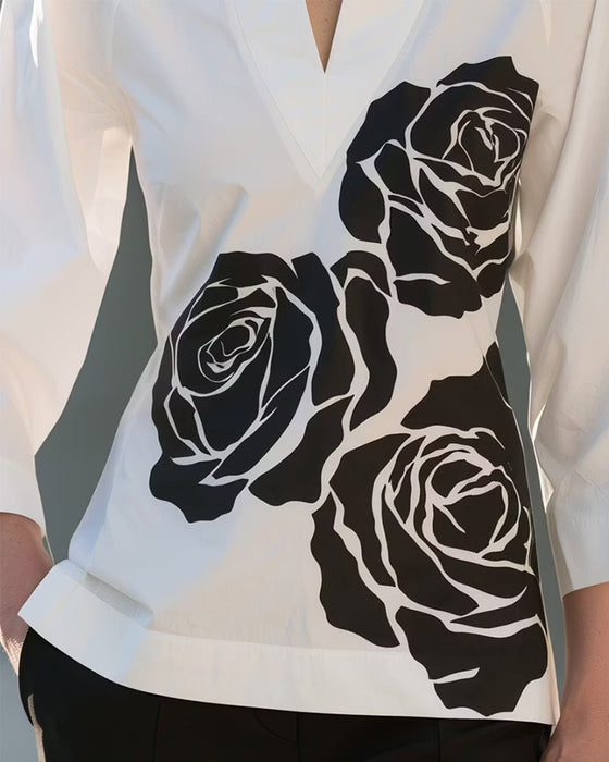 Blouse V-Hals Bloemen Print