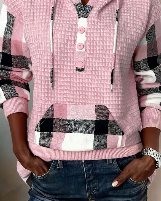 Hoodie Ruit Patchwork Casual
