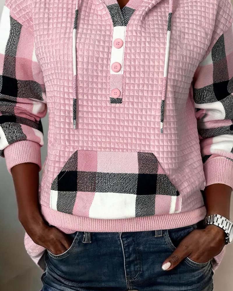 Hoodie Ruit Patchwork Casual