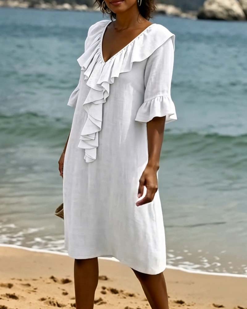 Jurk V-Hals Ruches Shift