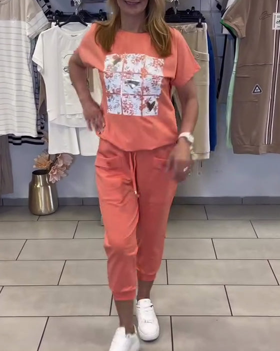 Set Casual Bedrukt Crop Pants