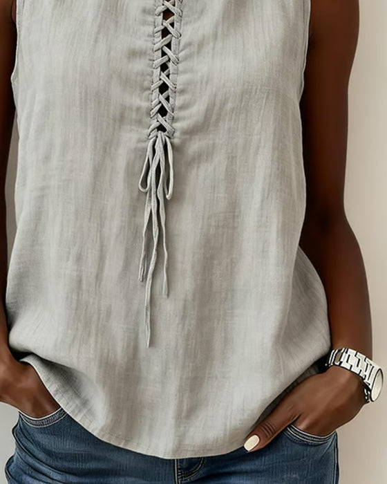 Tank Top Mock Neck Stropdas Mouwloos