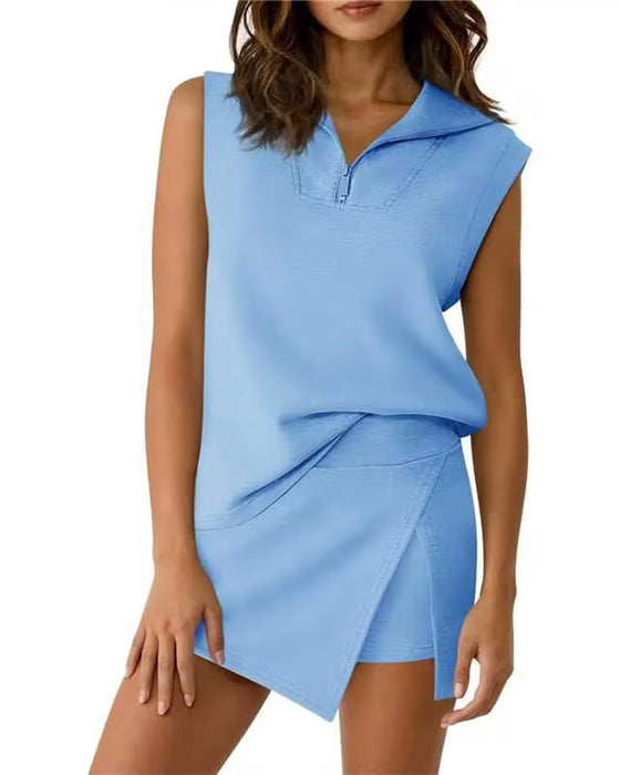 Tweedelig Set Rits Mouwloze Top Skort