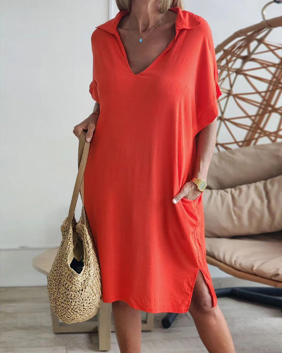 Effen kleur reversjurk met zakken