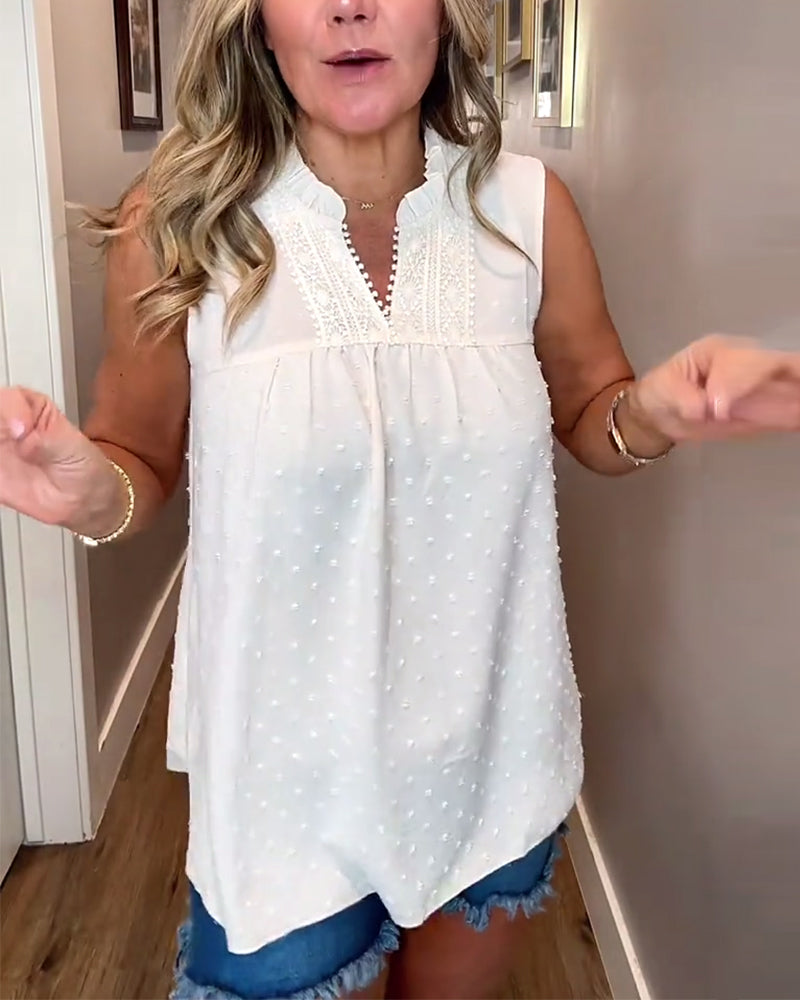 Tanktop V-Hals Kant Patchwork Mouwloos