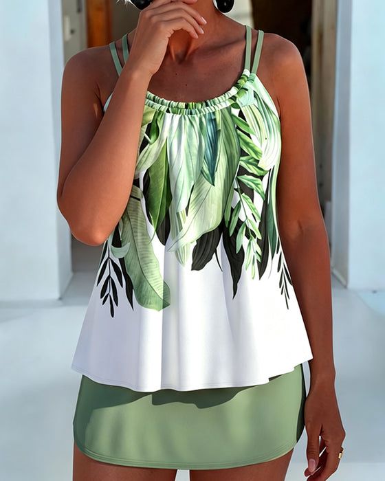 Tankini Groen Blad Print Cami Rok