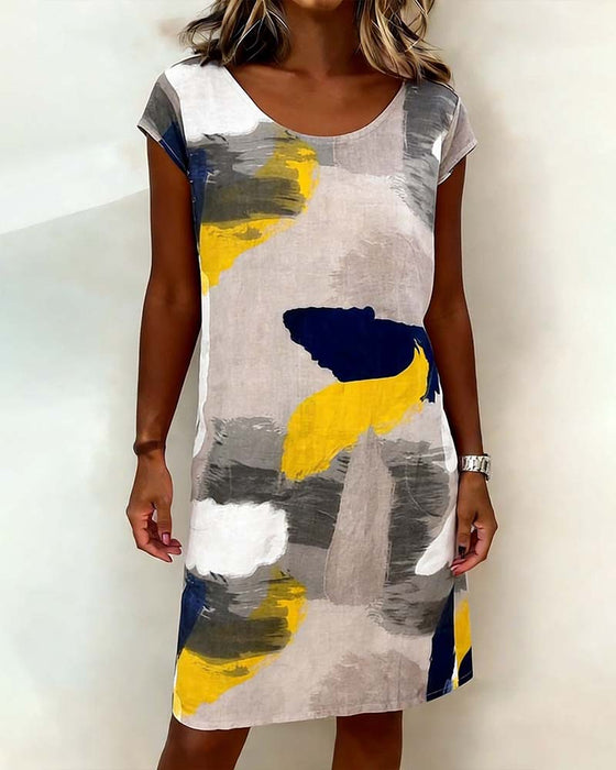 Jurk Ronde Hals Tie-Dye Geprint