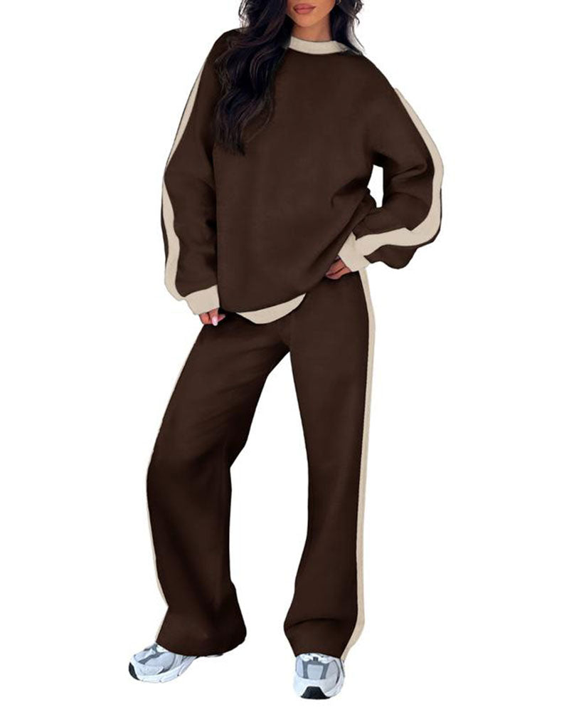 Set Zij Kleurblok Ronde Hals Sweatshirt