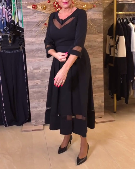 Jurk mode v-hals mesh stiksels