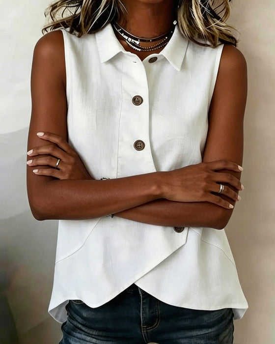 Blouse Knoopsgat Diagonale Knoop Designer Mouwloos