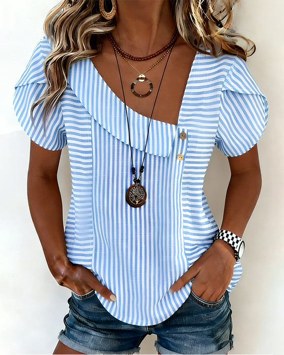 Blouse Gestreept Pofmouw Asymmetrisch