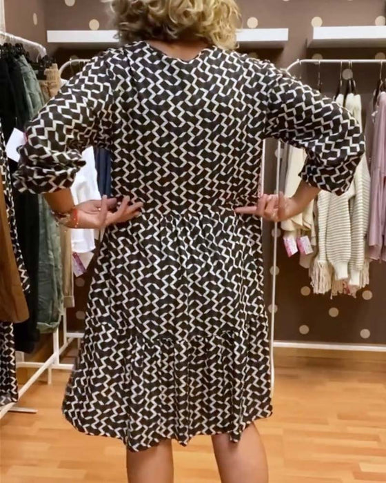 Casual jurk met V-hals en geometrische print