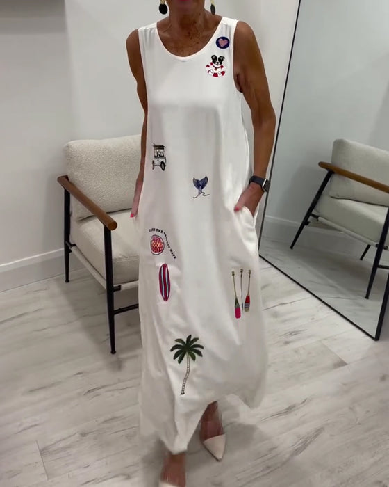 Jurk Mouwloos Noviteit Print Casual