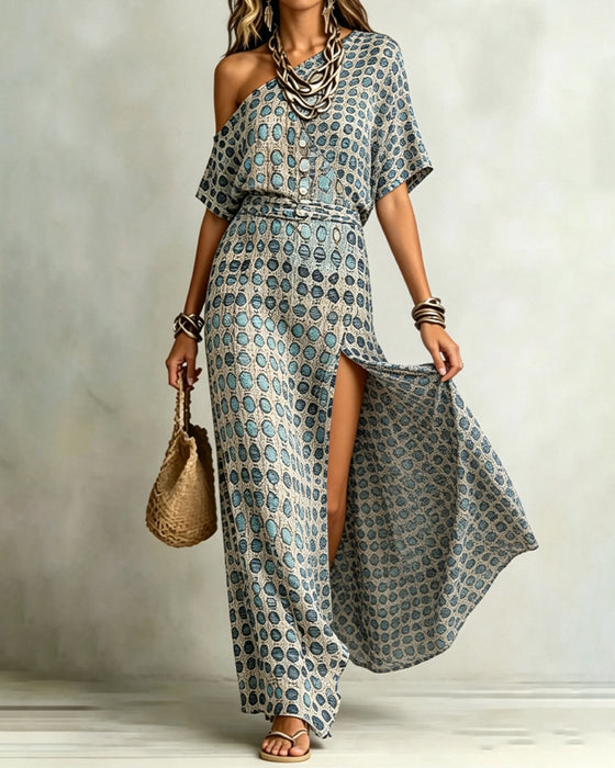 Jurk Off-Shoulder Polka Dot Split