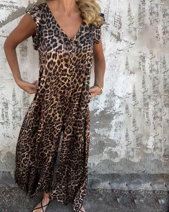 Jumpsuit V-Hals Luipaardprint