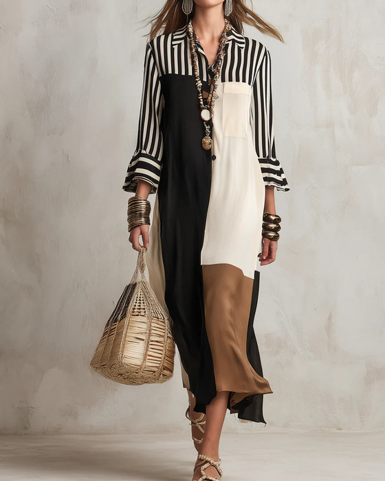 Jurk Kleurvlak Gestreept Contrast Shirt
