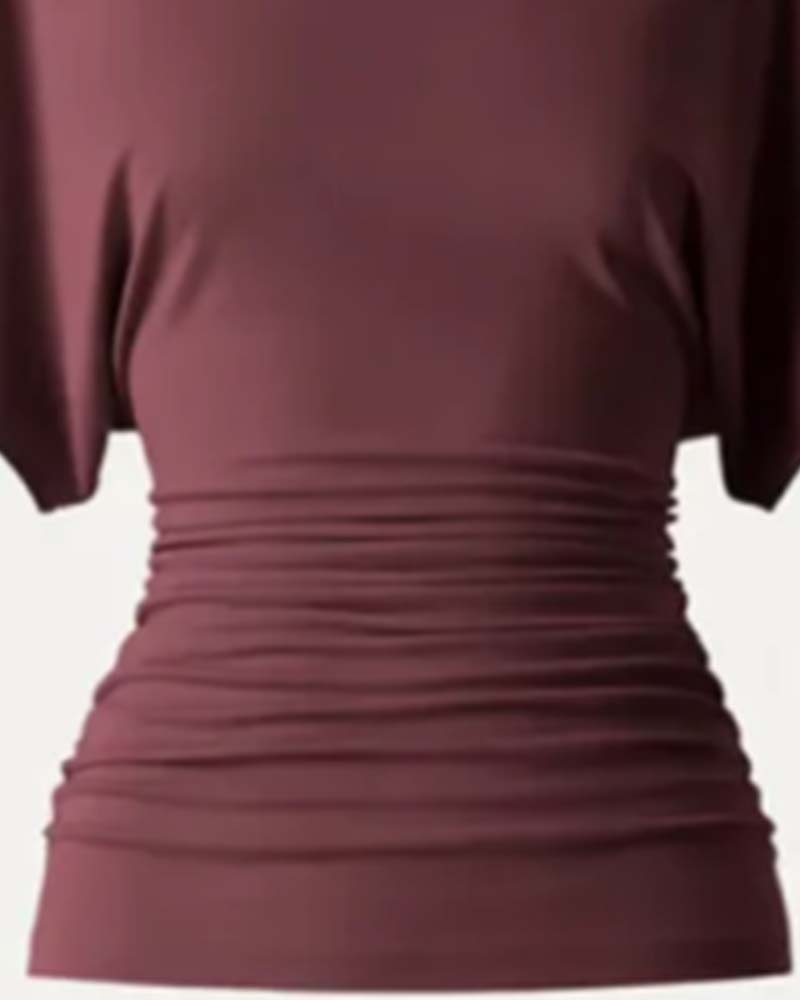 Blouse Casual Effen Geplooid Korte Mouw