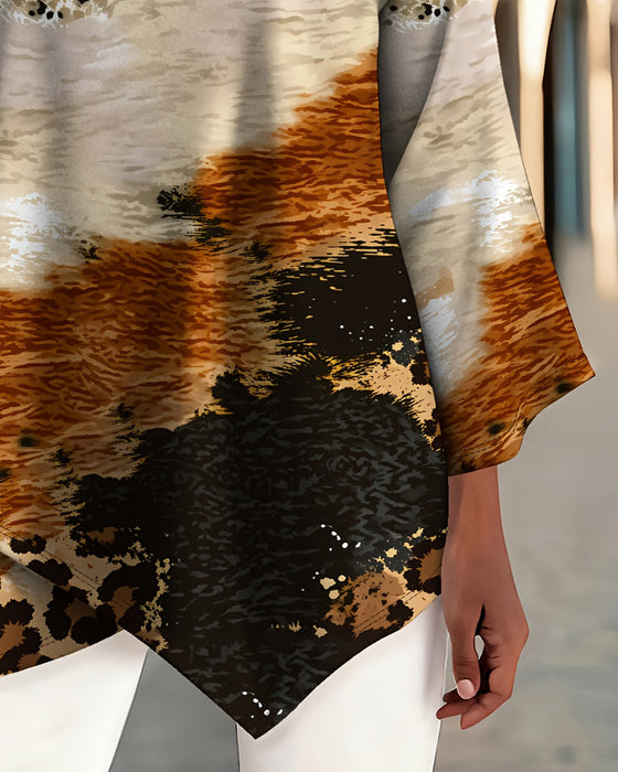 Blouse Casual Ronde Hals Luipaardprint