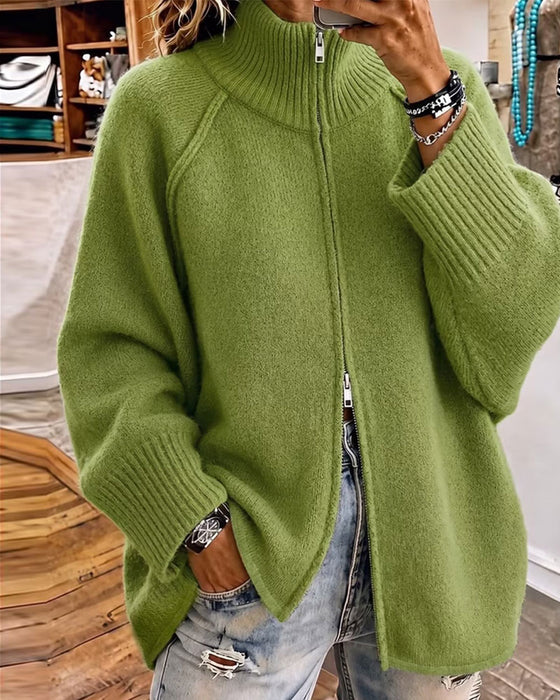 Cardigan Staande Kraag Rits Effen
