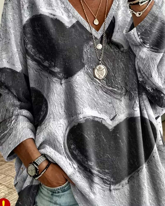 Top Hart Print V-Hals Los