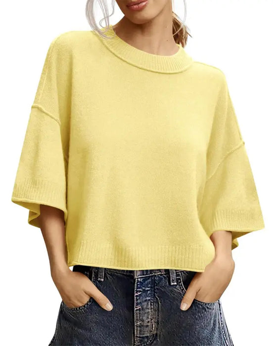 Pullover Effen Loose Fit Casual Half Mouw