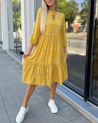 Frisse gebloemde casual jurk met plooien