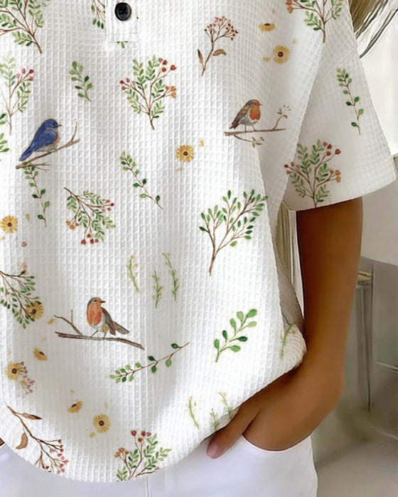 T-Shirt Ronde Hals Knoop Wafel