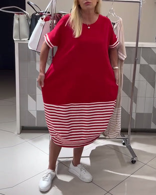 Jurk Contraststrepen Korte Mouw Casual