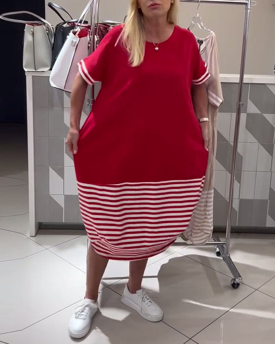 Jurk Contraststrepen Korte Mouw Casual