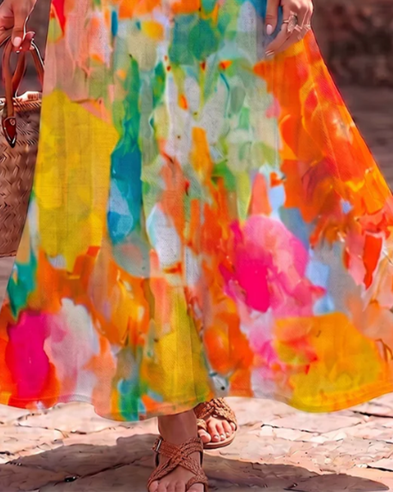Jurk Mouwloos Aquarel Bloemig Elegant Maxi
