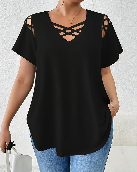 T-Shirt Effen Korte Mouw Kruisband