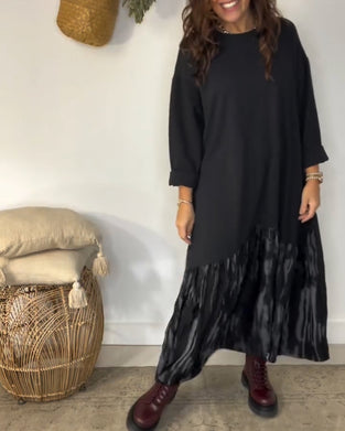 Jurk Ronde Hals Onregelmatige Patchworkprint