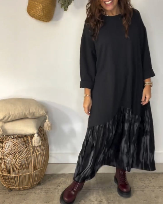 Jurk Ronde Hals Onregelmatige Patchworkprint