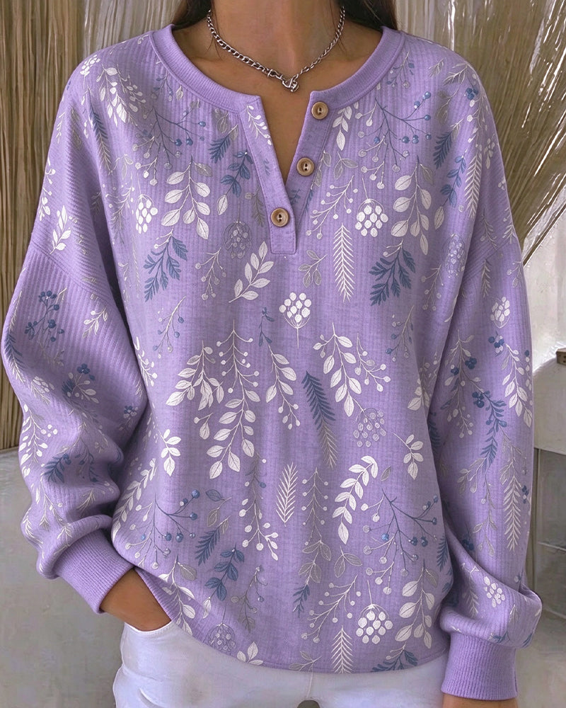 Sweatshirt Wafel Henry Kraag Bloemenprint
