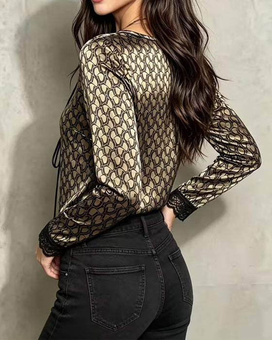 Blouse Kant V-Hals Trekkoord Bloemig